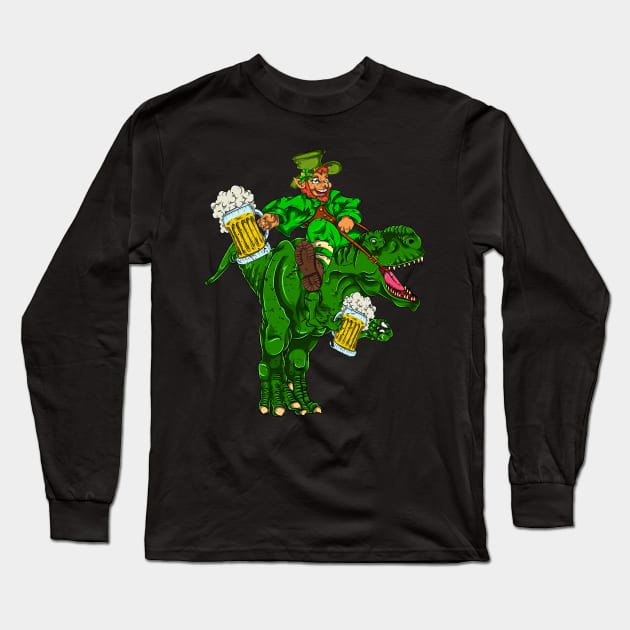 Dinosaur Trex Irishman Beer Retro Saint Patricks Day Long Sleeve T-Shirt by ShirtsShirtsndmoreShirts